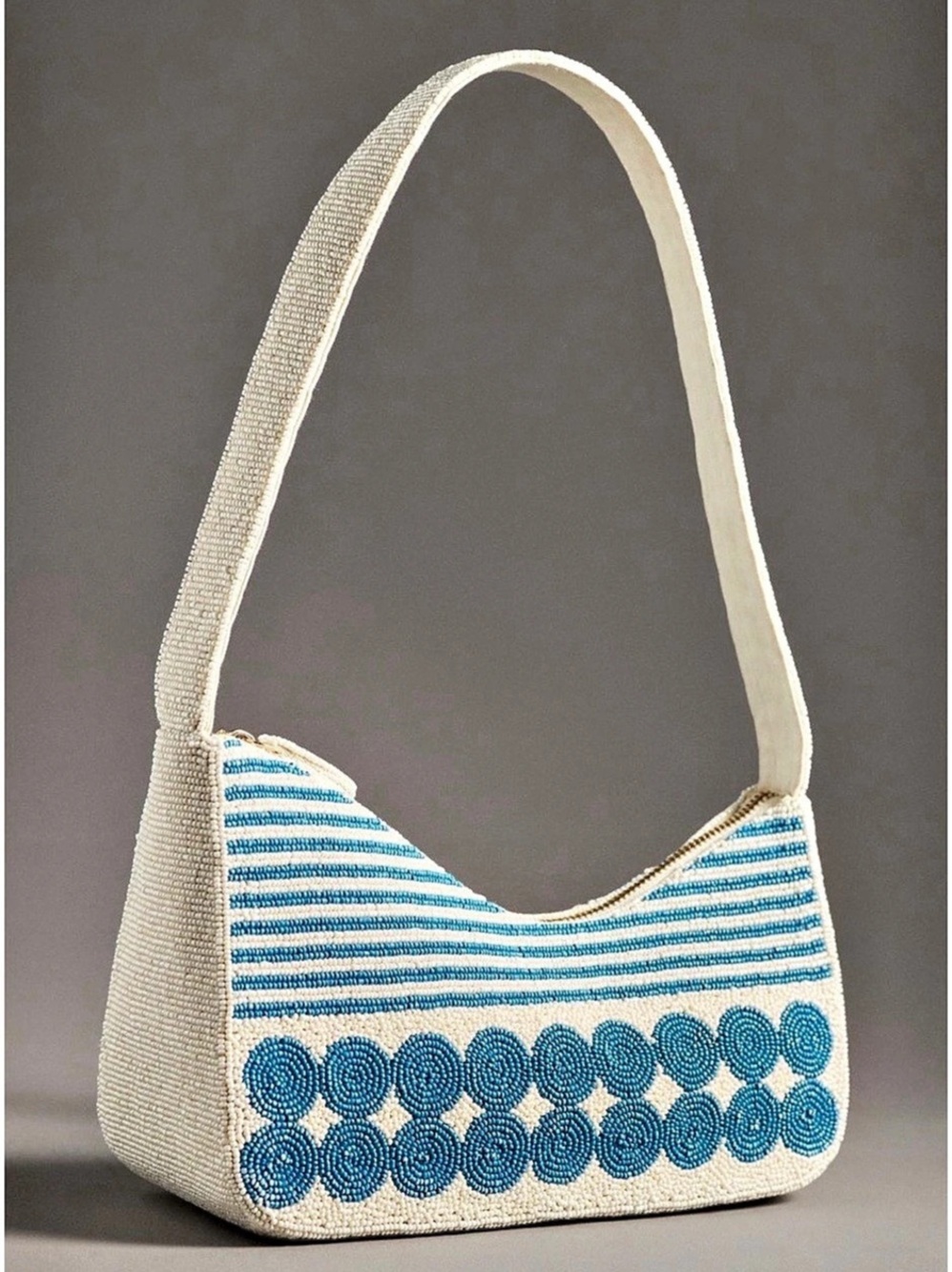 NWT Anthropology Beaded Shoulder Bag in White & Blue
